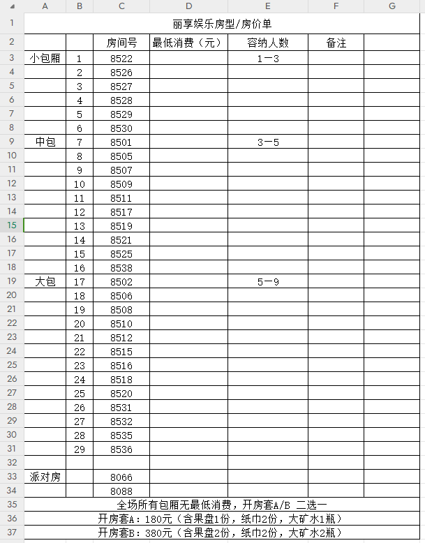 丽响商务KTV精选酒水与果盘